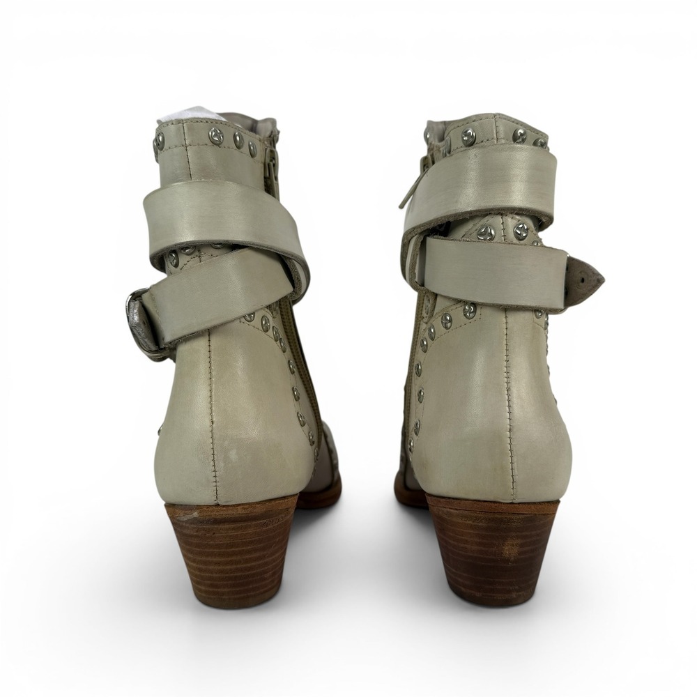 Free People Billy Western Bootie Womens 7 EU 37.5 Ivory Studded Leather Zip - Picture 7 of 14